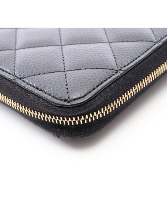CHANEL Zip Around Quilted Caviar Leather Wallet Black Chanel Round Wallet Classic Long Zip Quilted Black Caviar Leather